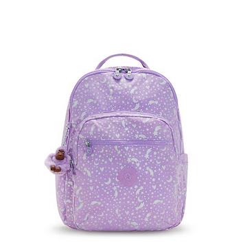 Kipling Seoul Large Printed 15" Backpack Laptop Veske Lilla | NO 1552YX